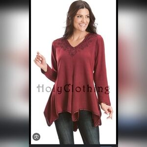Holy Clothing Dark Red Flowy Tunic Top